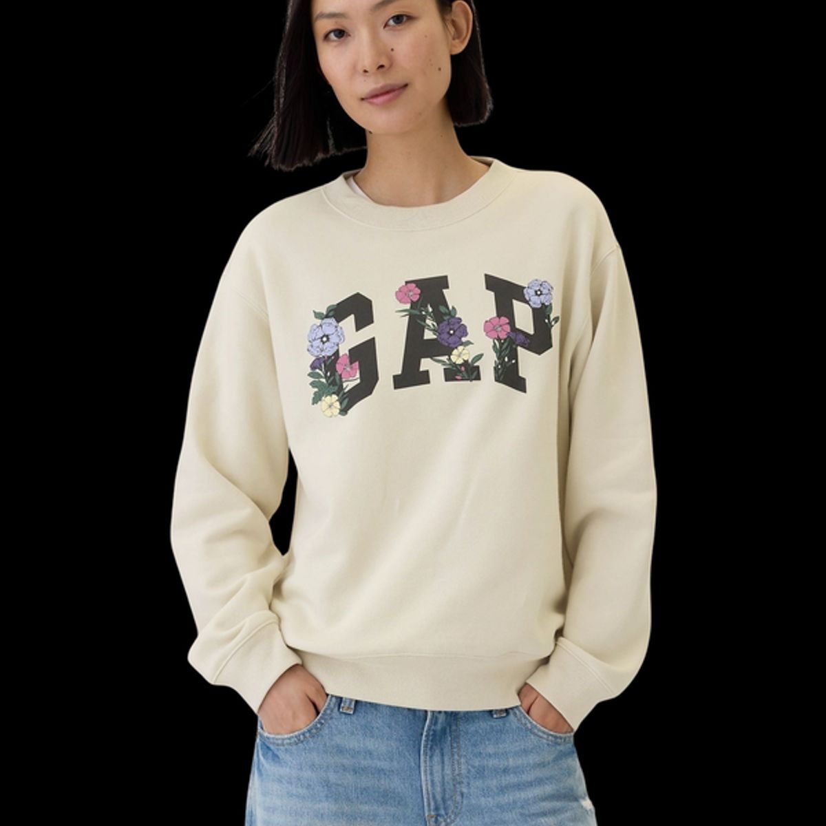 GAP - Polerón Logo Bandera Sin Cierre Mujer Blanco