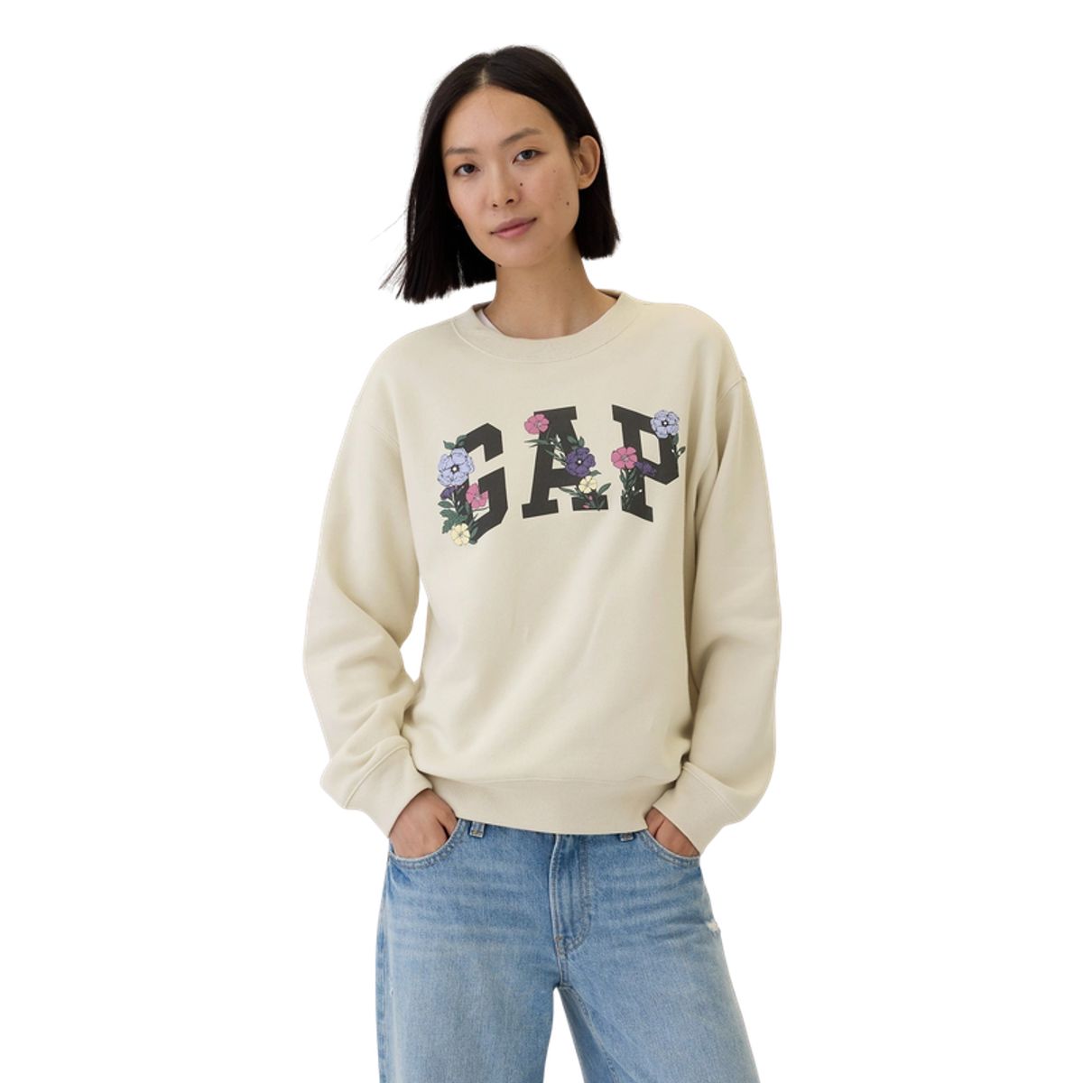 GAP - Polerón Logo Bandera Sin Cierre Mujer Blanco