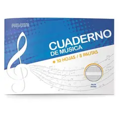 PROARTE - CUADERNO DE MÚSICA PAUTA ENTERA 10 HOJAS 8 PAUTAS