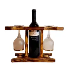 GENERICO - Soporte De Vino Cava Vinoteca Recta 2 Copas Madera Rustico