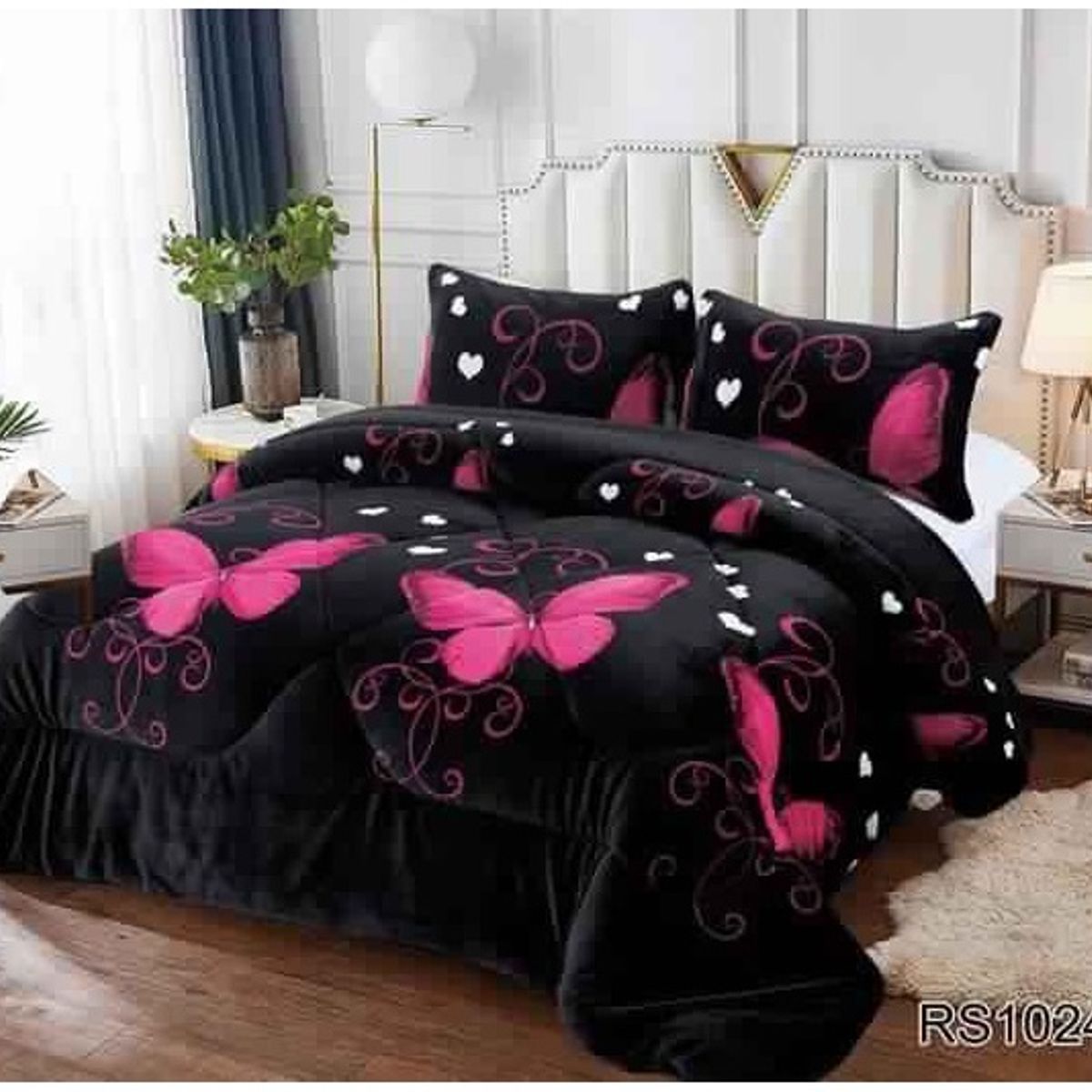 GENERICO - Cobertor de invierno Plush con Chiporro 2 plazas - Negro Mariposas