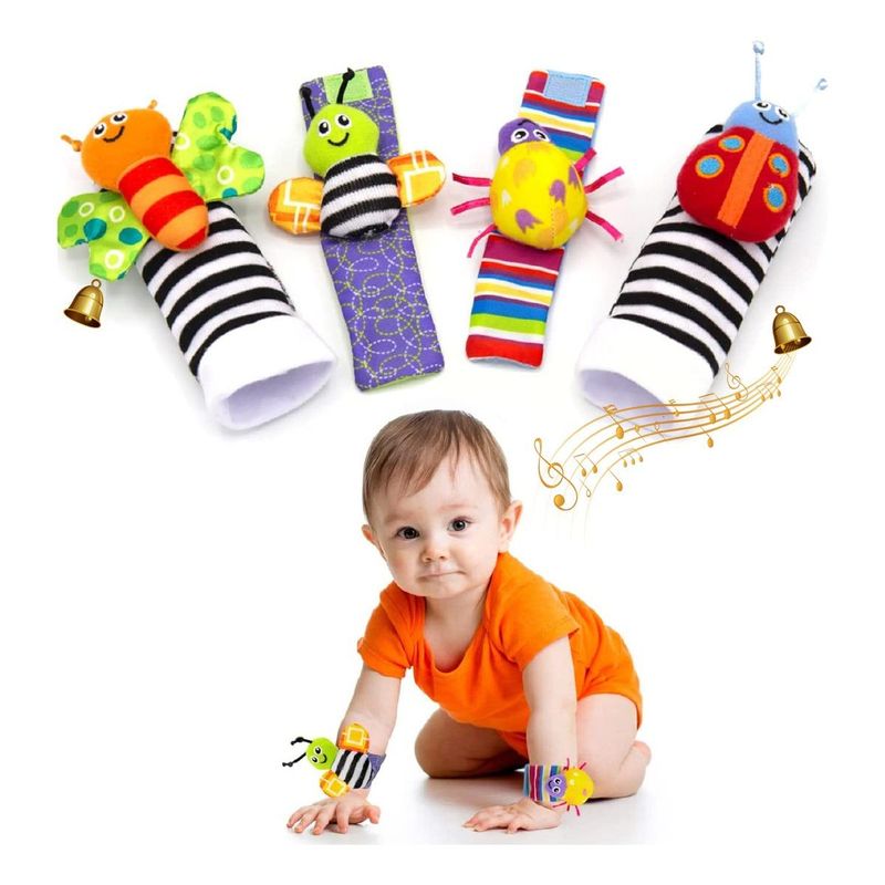 GENERICO - Set de Calcetines y Pulseras Estimulantes para Bebés 4 Pcs