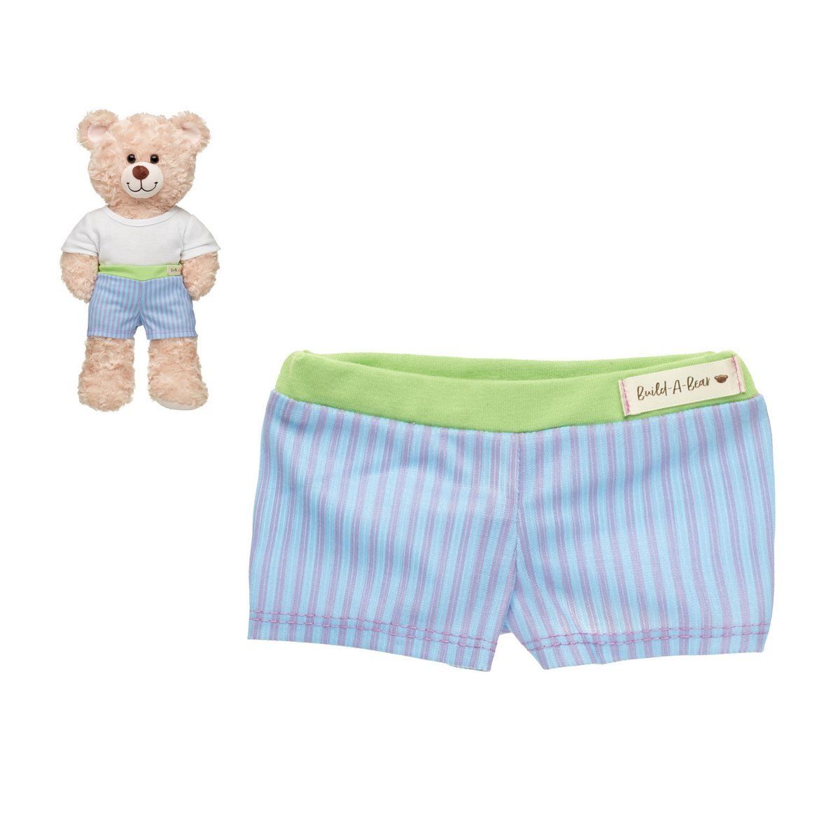 BUILD A BEAR - Pantalones cortos peluche Build a Bear cinturón verde