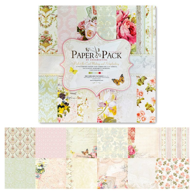 GENERICO - Block Paper Pad 24 Hojas 12 Diseños 30.5x30.5cm Flores Rosas