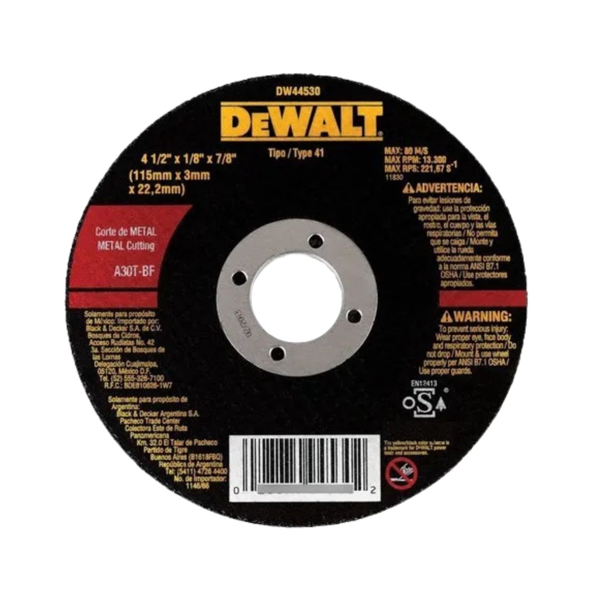 DEWALT - Pack 50 Disco Abrasivo Corte Metal 4-1/2  Dewalt Dw44530 X50