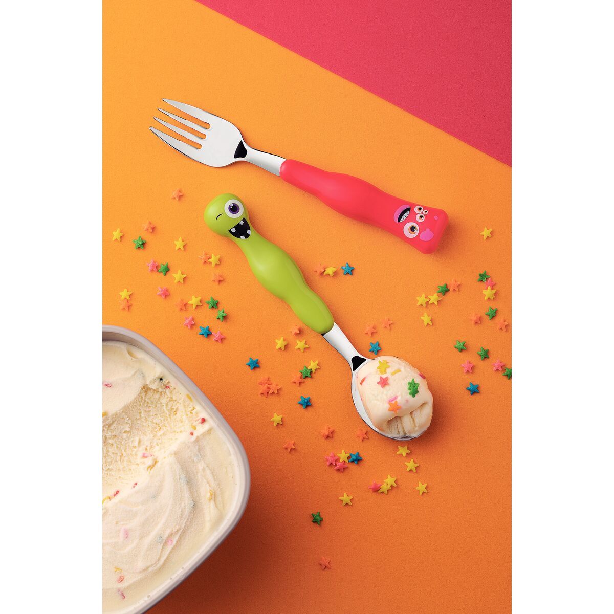 TRAMONTINA - Juego de Cubiertos Infantil Tramontina Lirous Colorido 02 Piezas