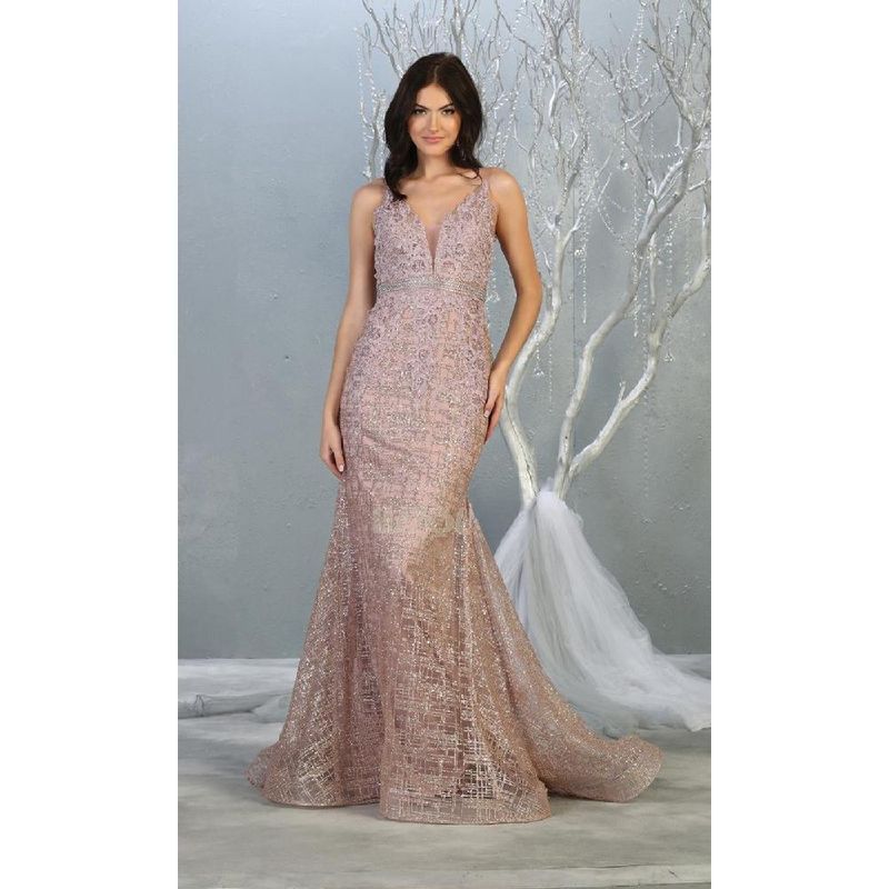 UNIQUE - VESTIDO LARGO L7803 ROSADO - Palo Rosa