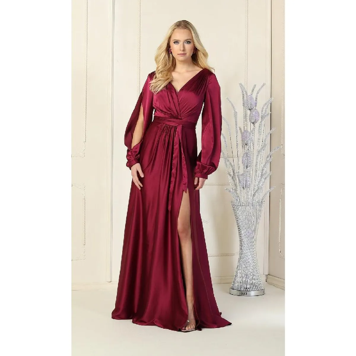 UNIQUE - VESTIDO LARGO L1857 GRANATE - Granate