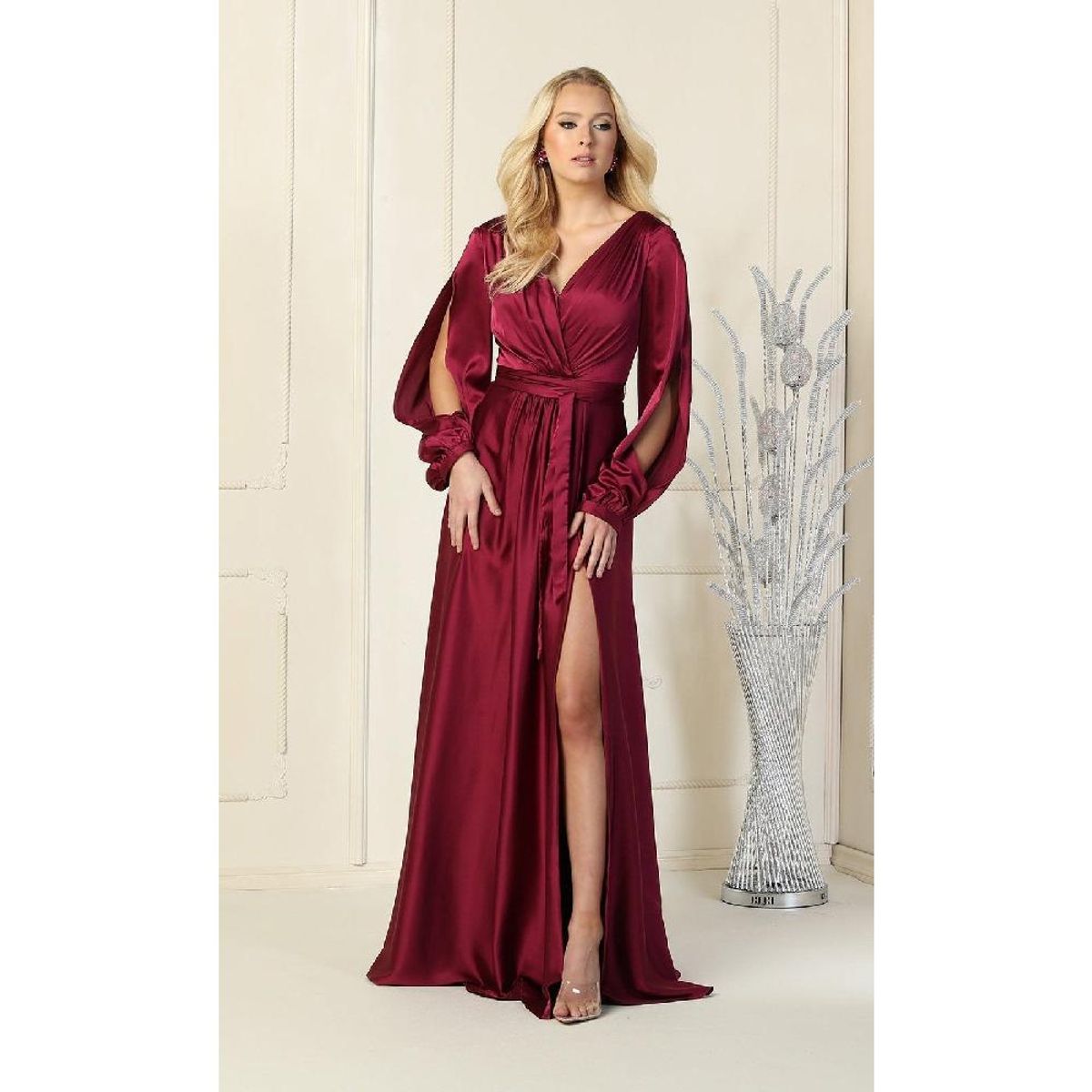 UNIQUE - VESTIDO LARGO L1857 GRANATE - Granate