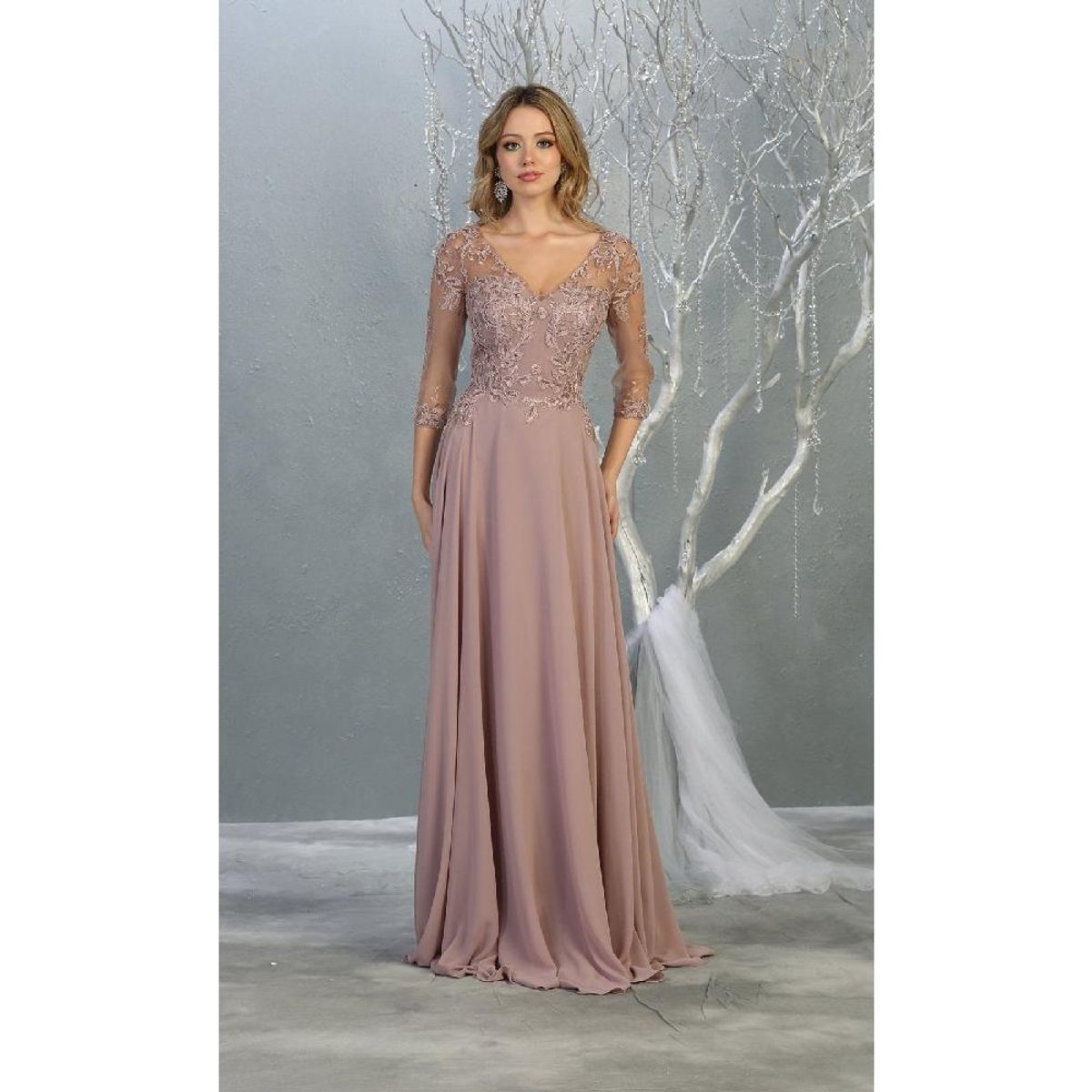 UNIQUE - VESTIDO LARGO L7820 ROSADO - Rosa