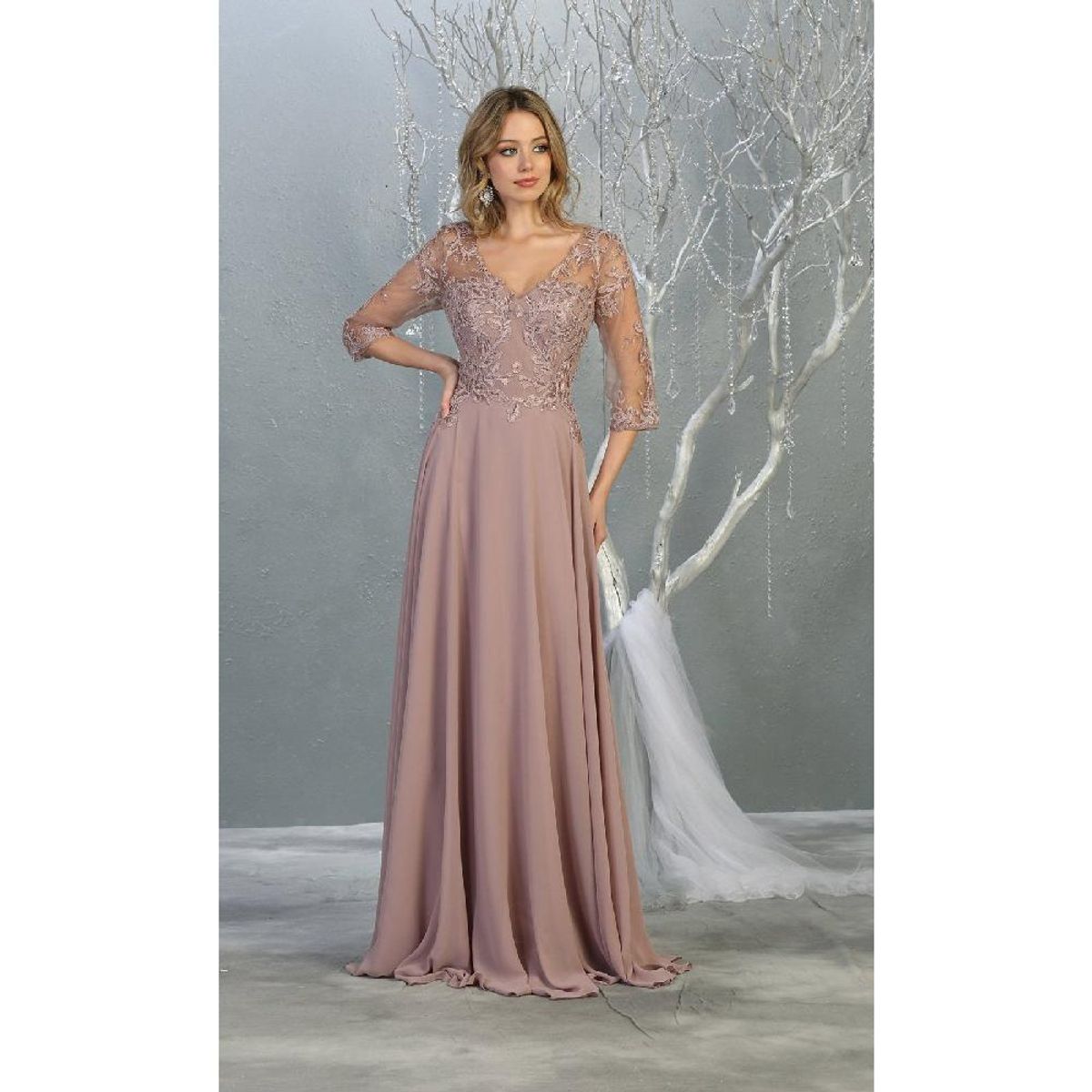 UNIQUE - VESTIDO LARGO L7820 ROSADO - Rosa