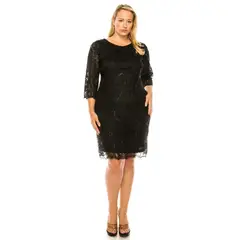 UNIQUE - VESTIDO DE FIESTA PLUS SIZE MEDIO M2153 - Negro