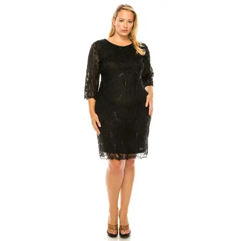 UNIQUE - VESTIDO DE FIESTA PLUS SIZE MEDIO M2153 - Negro