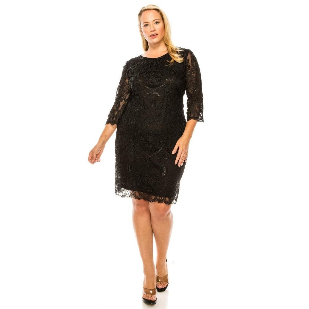 UNIQUE - VESTIDO DE FIESTA PLUS SIZE MEDIO M2153 - Negro