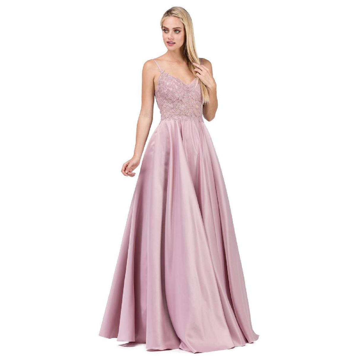 UNIQUE - VESTIDO DE FIESTA LARGO L2459 ROSADO - Rosa