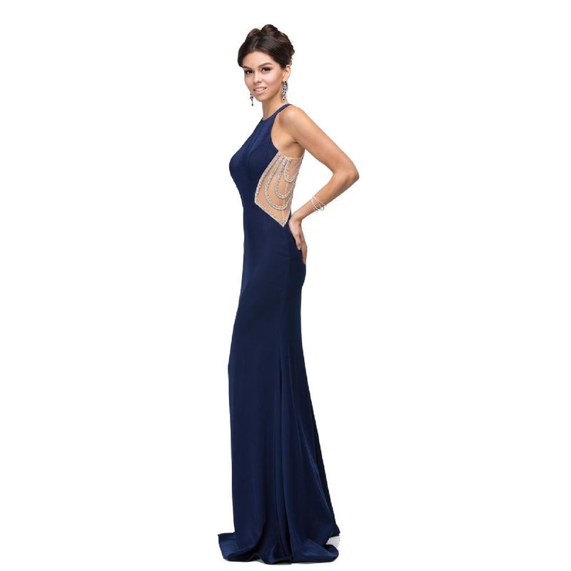 UNIQUE - VESTIDO LARGO L9746 AZUL MARINO - Azul
