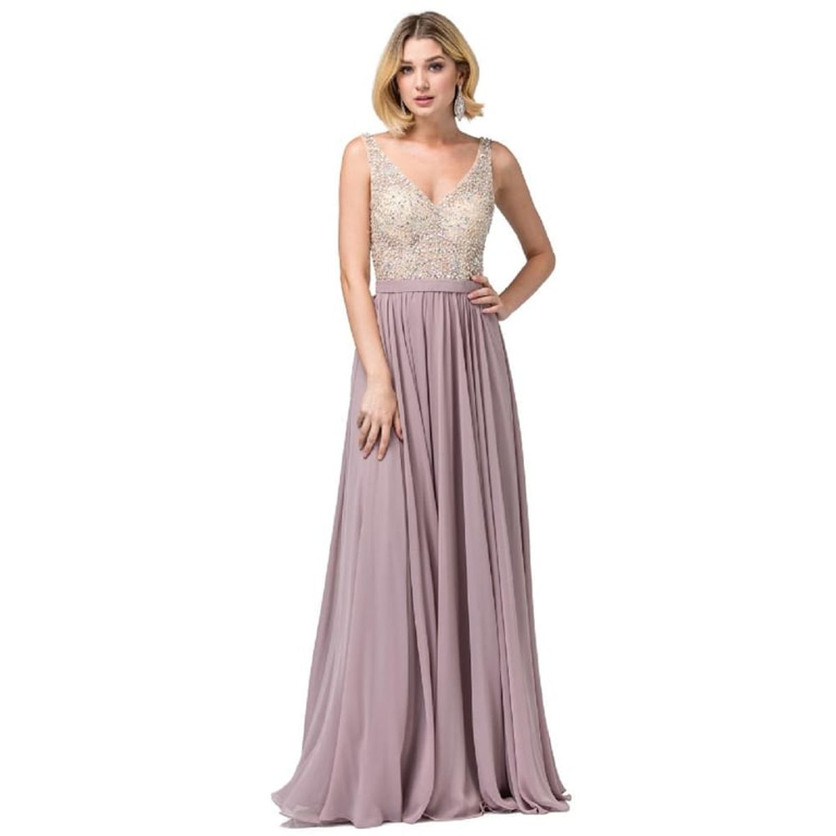 UNIQUE - VESTIDO LARGO L2569 PALO ROSA - Palo Rosa