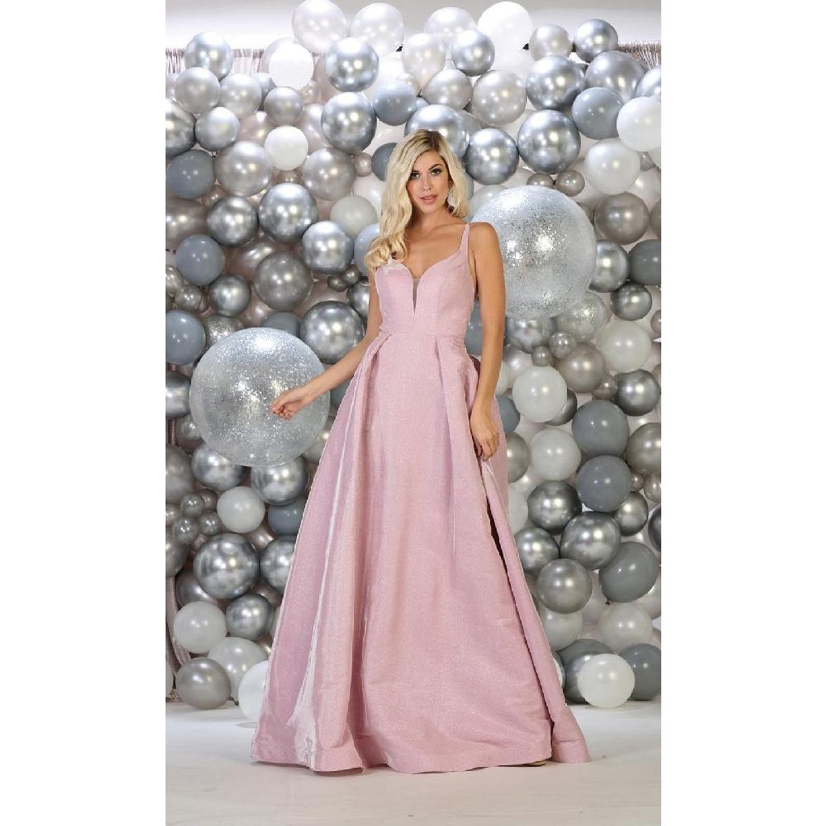 UNIQUE - VESTIDO LARGO L7759 ROSADO - Rosa