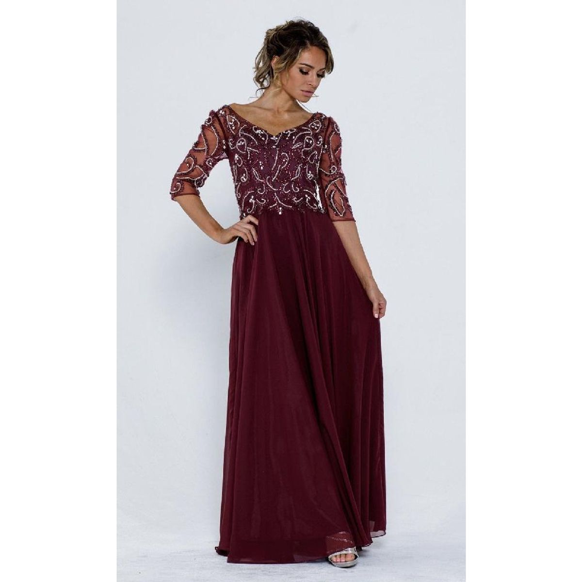 UNIQUE - VESTIDO LARGO L746 BURDEO - Burdeos