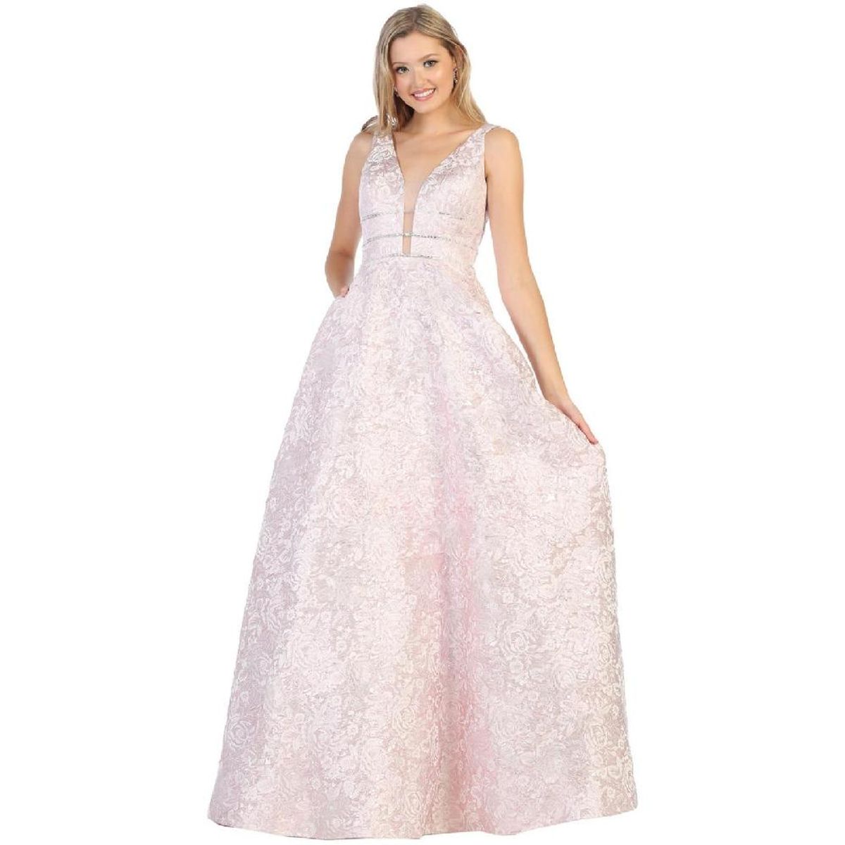 UNIQUE - VESTIDO LARGO L7787 ROSADO - Rosa