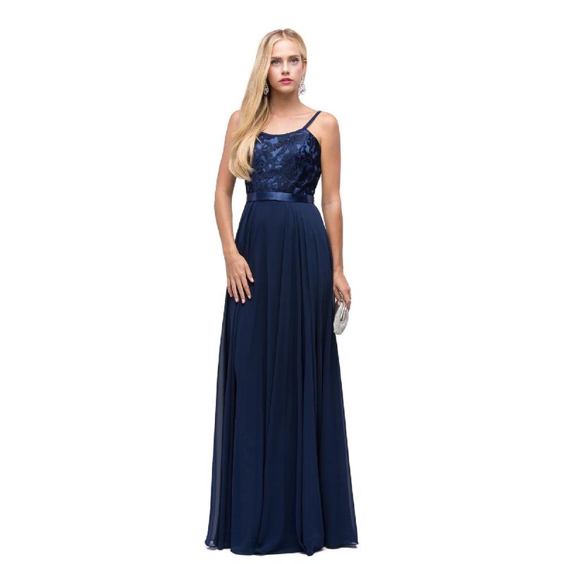UNIQUE - VESTIDO LARGO L9914 AZUL MARINO - Azul