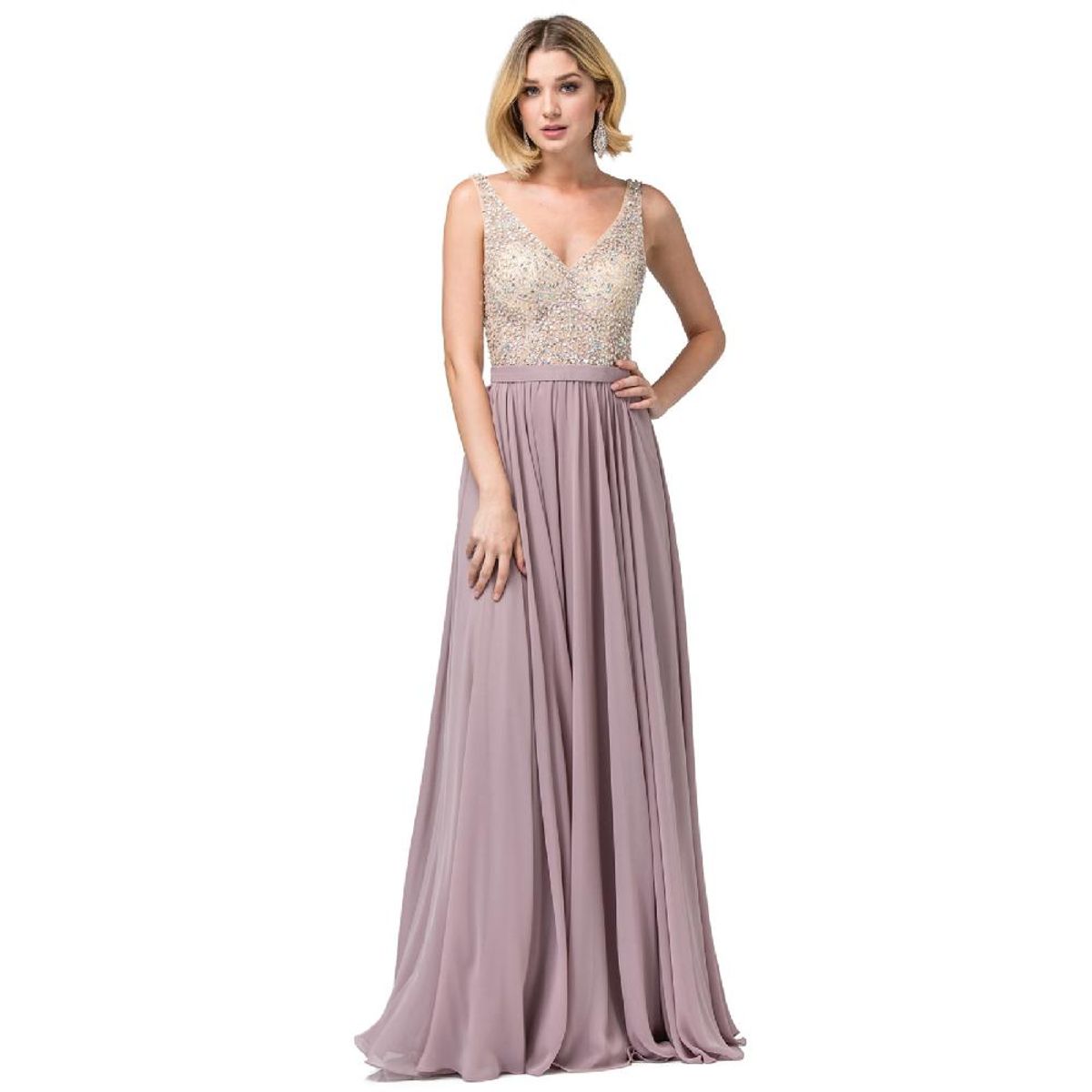 UNIQUE - VESTIDO LARGO L2569 PALO ROSA - Palo Rosa