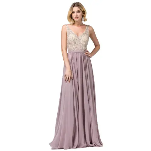 UNIQUE - VESTIDO LARGO L2569 PALO ROSA - Palo Rosa