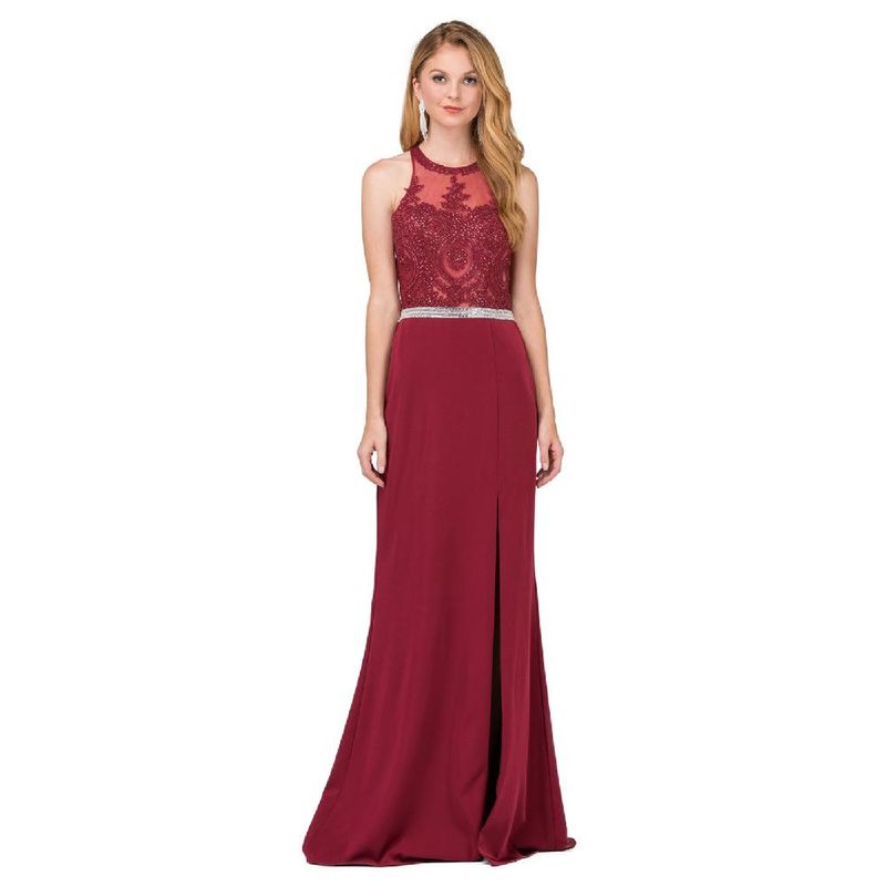 UNIQUE - VESTIDO LARGO L9702 BURDEO - Burdeos
