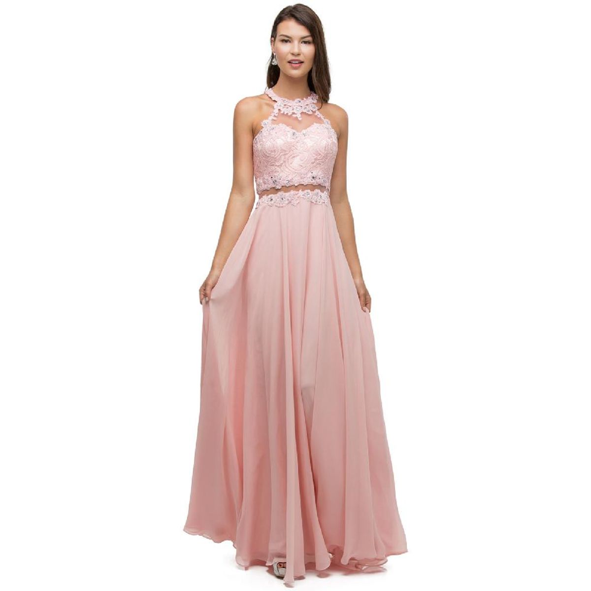 UNIQUE - VESTIDO LARGO L9548 ROSADO - Rosa