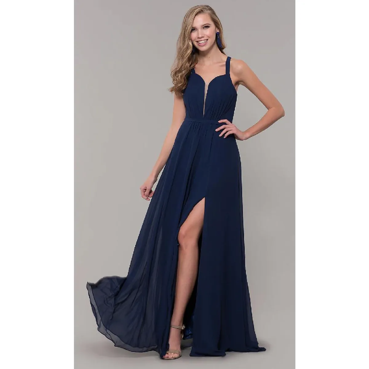 UNIQUE - VESTIDO LARGO L2541 AZUL - Azul