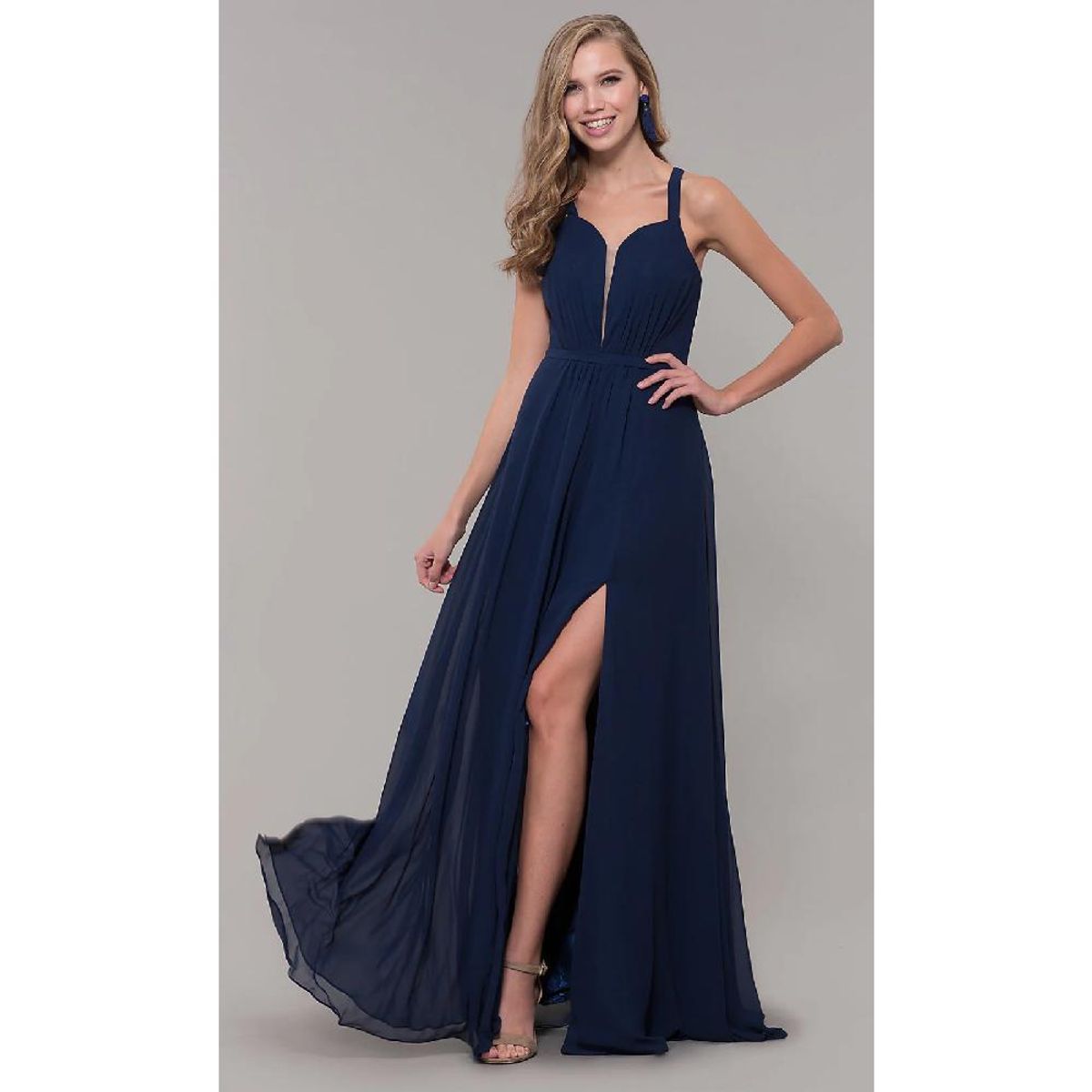 UNIQUE - VESTIDO LARGO L2541 AZUL - Azul