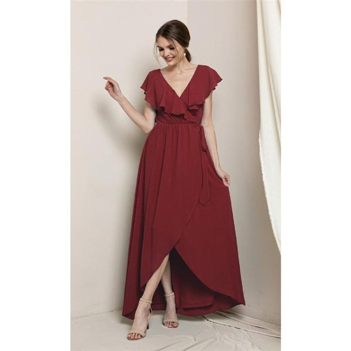 UNIQUE - VESTIDO LARGO L21046 BURDEO - Burdeos