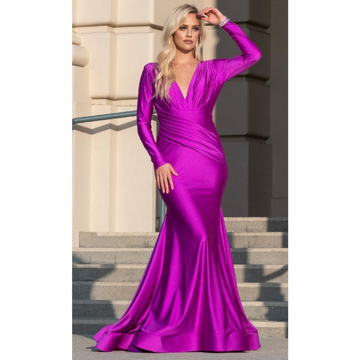 UNIQUE - VESTIDO LARGO L381 MAGENTA - Magenta