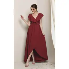 UNIQUE - VESTIDO LARGO L21046 BURDEO - Burdeos