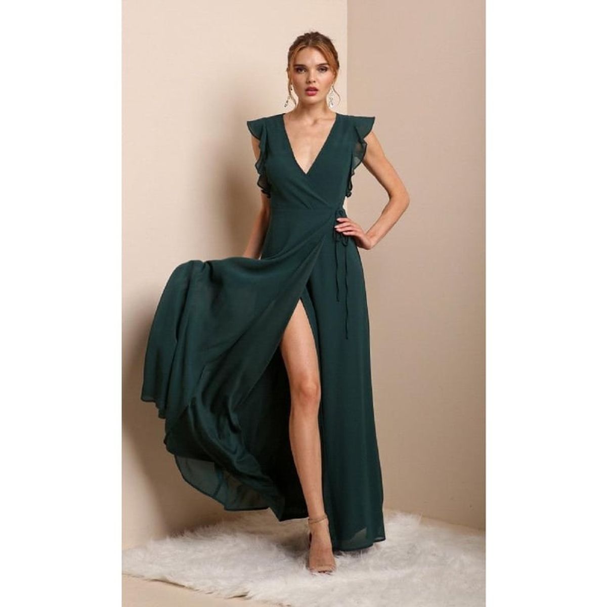 UNIQUE - VESTIDO LARGO L19161 VERDE ESMERALDA - Esmeralda