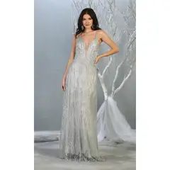 UNIQUE - VESTIDO LARGO L1780 PLATEADO - Plateado