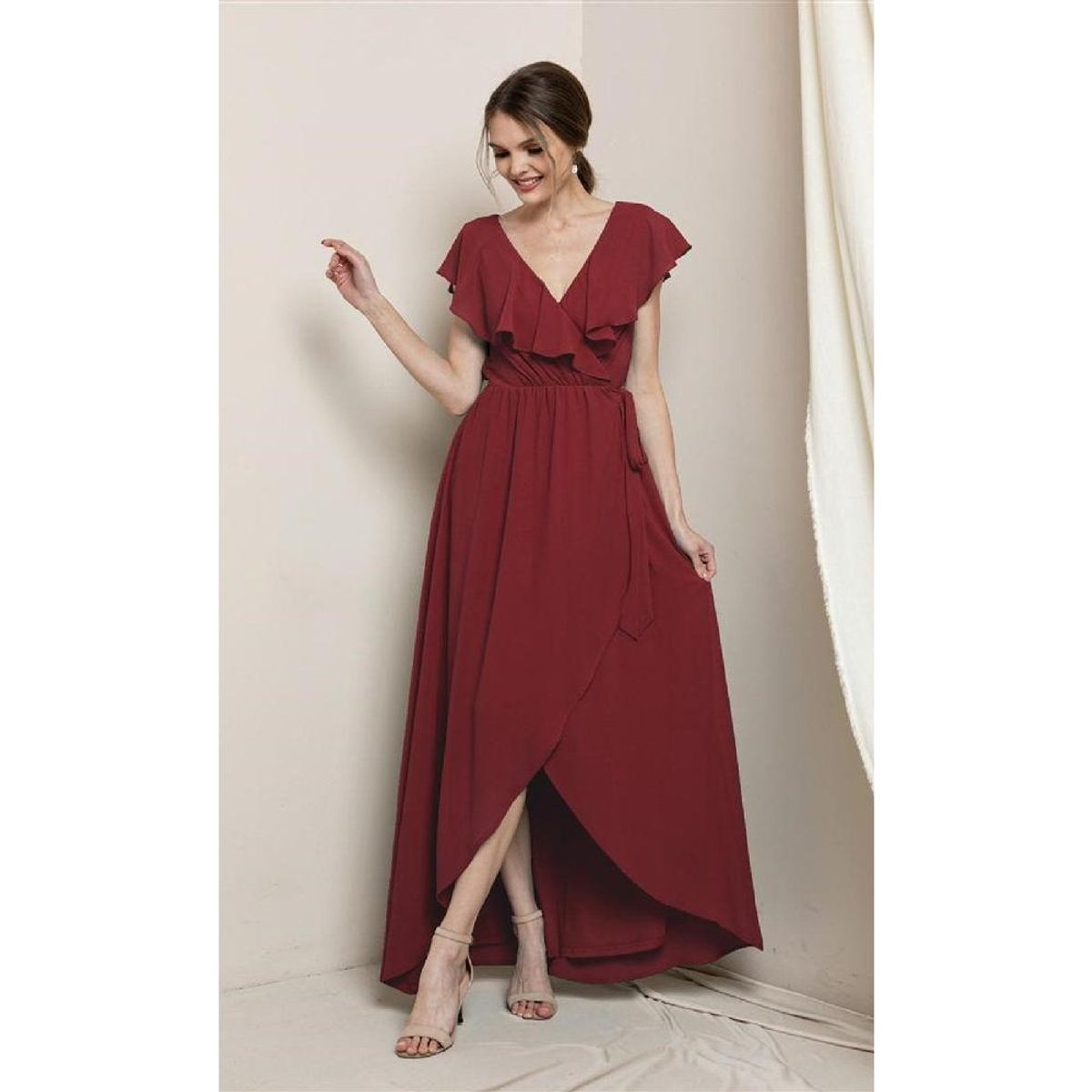 UNIQUE - VESTIDO LARGO L21046 BURDEO - Burdeos