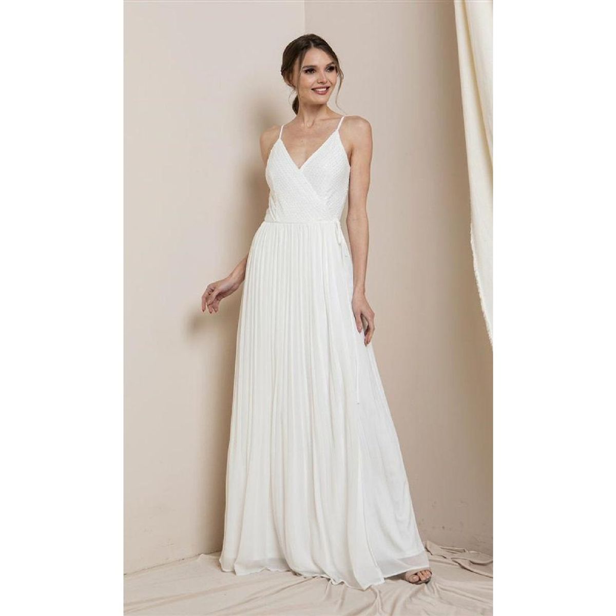 UNIQUE - VESTIDO LARGO L21043 BLANCO - Blanco