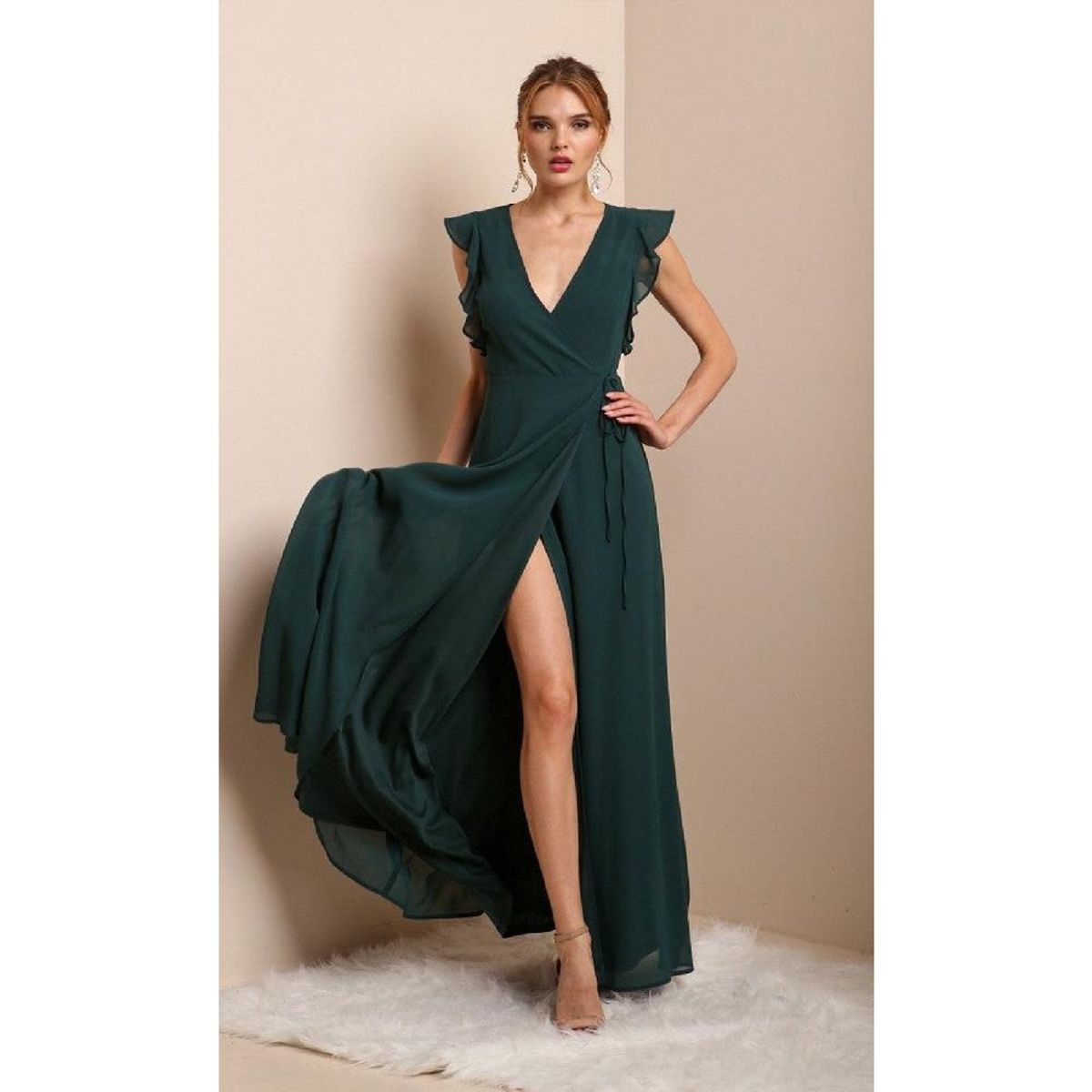 UNIQUE - VESTIDO LARGO L19161 VERDE ESMERALDA - Esmeralda