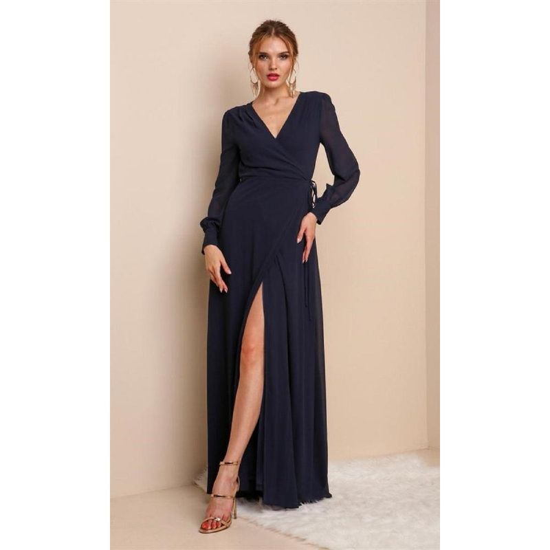 UNIQUE - VESTIDO LARGO L19108 AZUL MARINO - Azul Marino