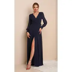 UNIQUE - VESTIDO LARGO L19108 AZUL MARINO - Azul Marino