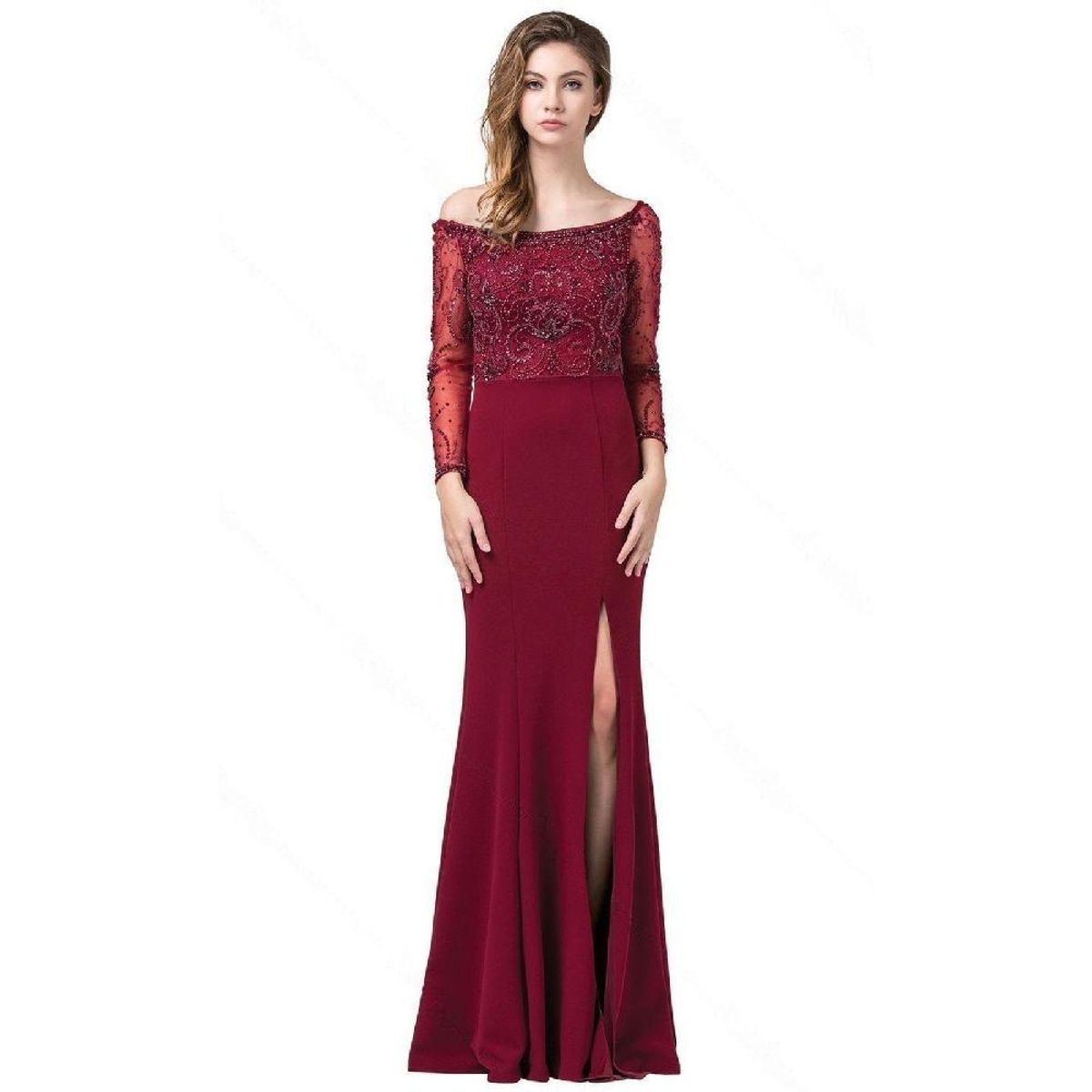 UNIQUE - VESTIDO LARGO L2672 BURDEO - Burdeos