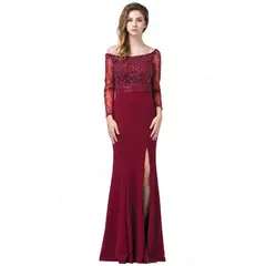 UNIQUE - VESTIDO LARGO L2672 BURDEO - Burdeos