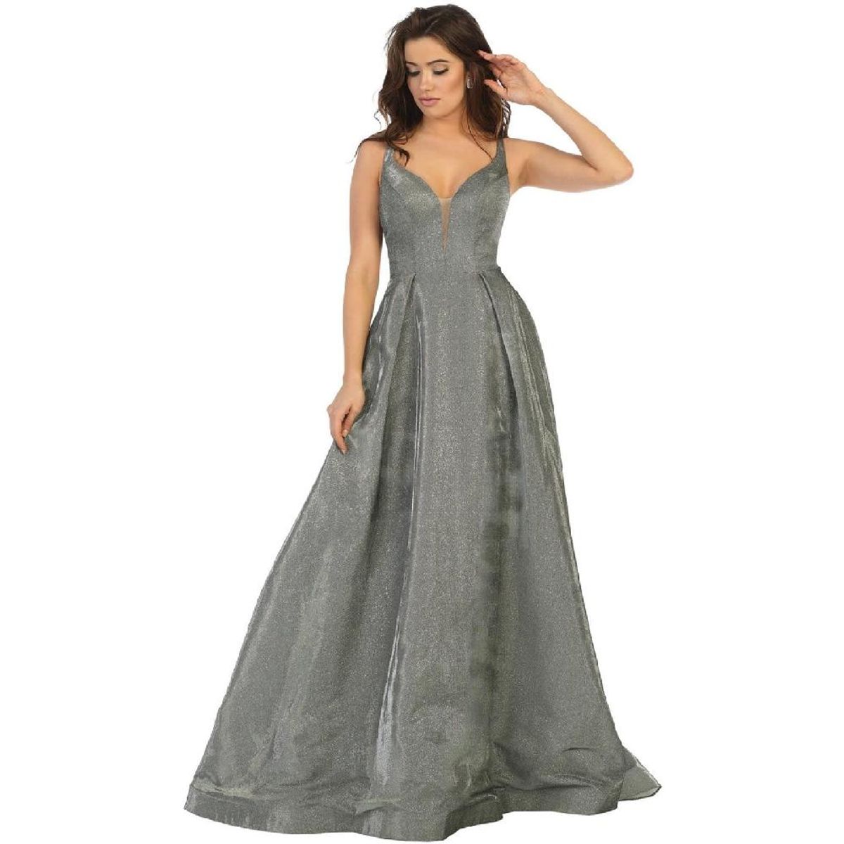 UNIQUE - VESTIDO LARGO L7759 PLATEADO - Plateado