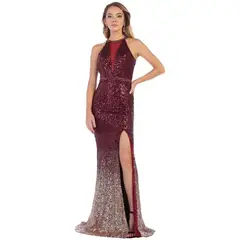 UNIQUE - VESTIDO LARGO L7673 BURDEO - Burdeos