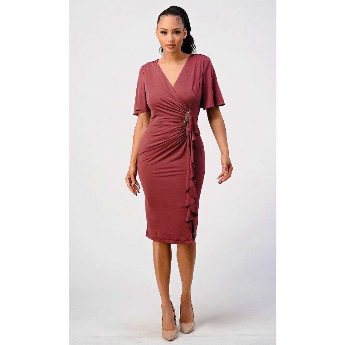 UNIQUE - VESTIDO MEDIO M660 BURDEO - Burdeos