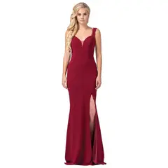 UNIQUE - VESTIDO LARGO L2623 BURDEO - Burdeos