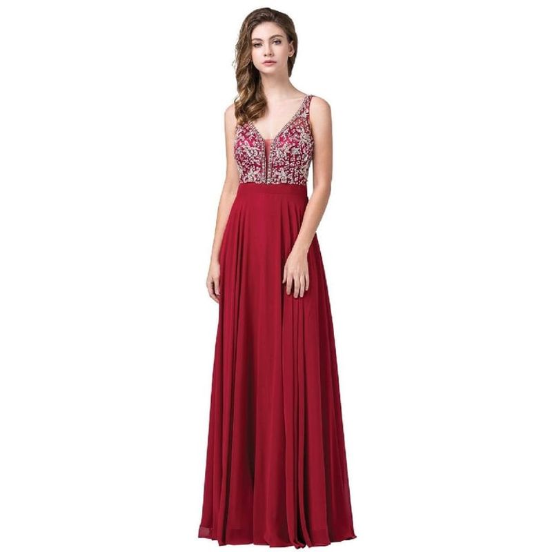 UNIQUE - VESTIDO LARGO L2669 BURDEO - Burdeos