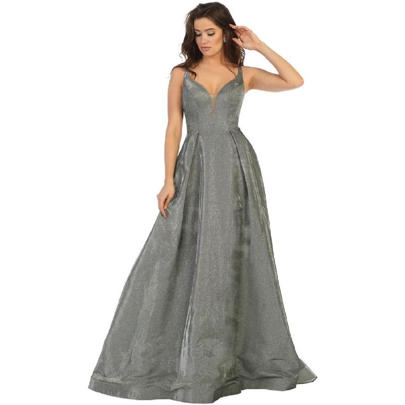 UNIQUE - VESTIDO LARGO L7759 PLATEADO - Plateado