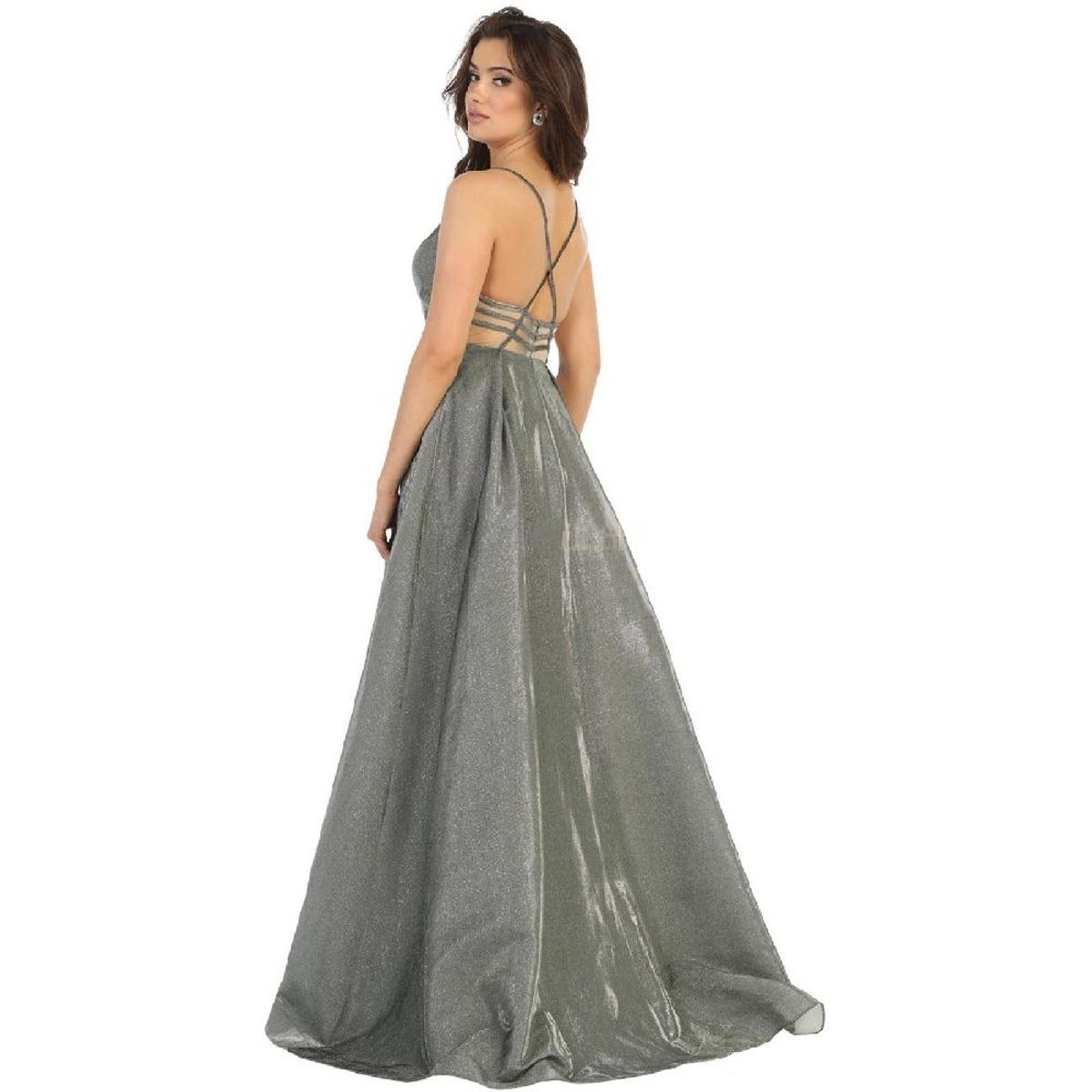 UNIQUE - VESTIDO LARGO L7759 PLATEADO - Plateado